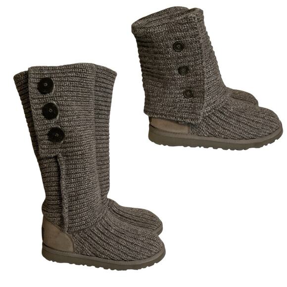 UGG Classic Cardy Wool Knit Tall Boots 6 Gray Pull Up Flats Cozy Winter - Picture 3 of 15
